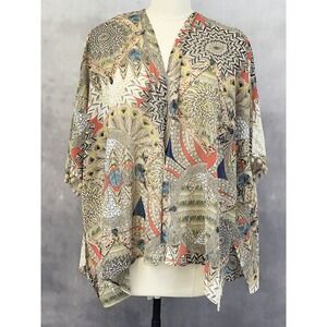 Umgee Sheer Kimono Size S/M Pom Pom Boho Flowy Indie Festival Feathers Hippie